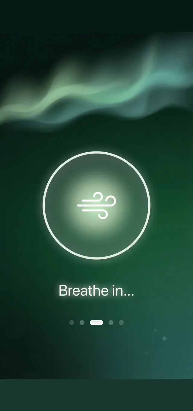 The emergency screen, running a timed breathing exercise with a verse below it.